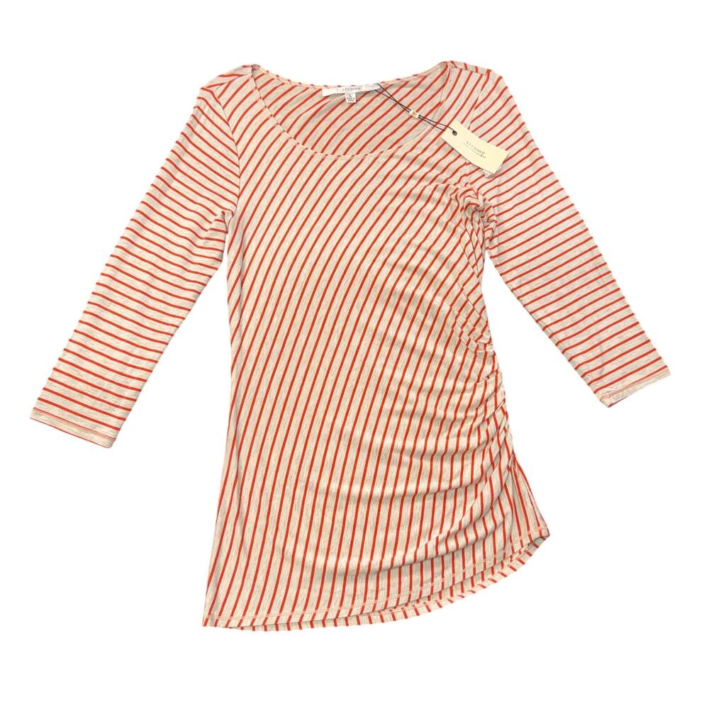 Studio M NWT Max Studio Striped Ruched Asymmetric Side Knit Top Orange Large